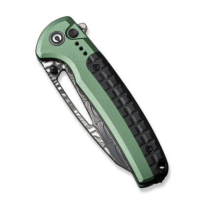 CIVIVI Knives™ Sentinel Strike Button Lock C22025B-DS1 Green Aluminum and Black FRN Damascus Steel Pocket Knife