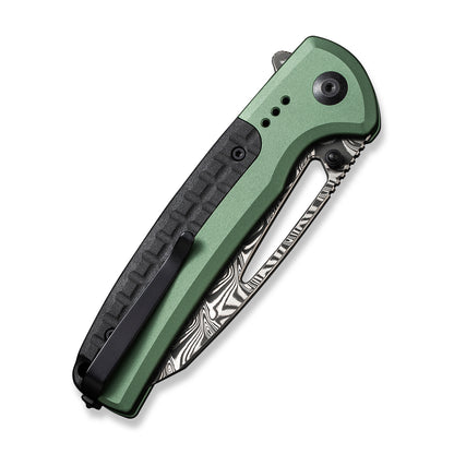 CIVIVI Knives™ Sentinel Strike Button Lock C22025B-DS1 Green Aluminum and Black FRN Damascus Steel Pocket Knife