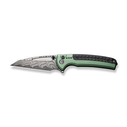 CIVIVI Knives™ Sentinel Strike Button Lock C22025B-DS1 Green Aluminum and Black FRN Damascus Steel Pocket Knife