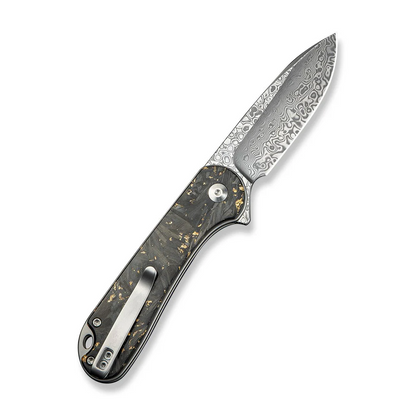 CIVIVI Knives™ Elementum 2 Button Lock C18062P-10 Golden Shred Carbon Fiber in Clear Resin Damascus Steel Pocket Knife