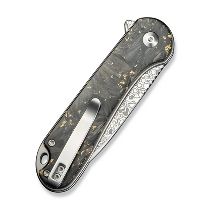 CIVIVI Knives™ Elementum 2 Button Lock C18062P-10 Golden Shred Carbon Fiber in Clear Resin Damascus Steel Pocket Knife