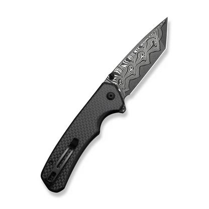 CIVIVI Knives™ Brazen Button Lock C19059C-DS1 Twill Carbon Fiber and Black G10 Damascus Steel Pocket Knife