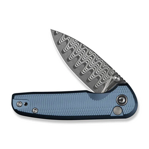 CIVIVI Knives™ Mini Shakan Button Lock C20052F-DS1 Blue Anodized Aluminum Damascus Steel Pocket Knife