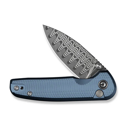 CIVIVI Knives™ Mini Shakan Button Lock C20052F-DS1 Blue Anodized Aluminum Damascus Steel Pocket Knife