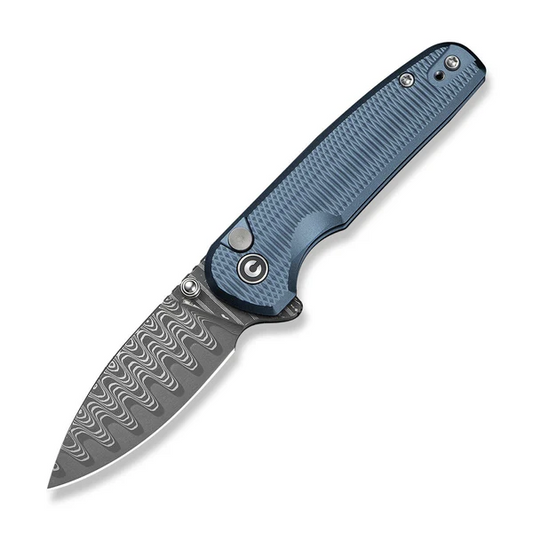 CIVIVI Knives™ Mini Shakan Button Lock C20052F-DS1 Blue Anodized Aluminum Damascus Steel Pocket Knife