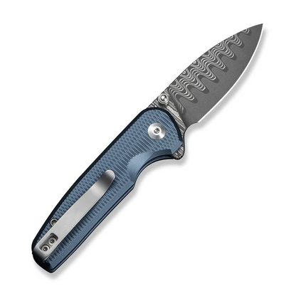 CIVIVI Knives™ Mini Shakan Button Lock C20052F-DS1 Blue Anodized Aluminum Damascus Steel Pocket Knife