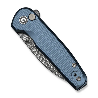 CIVIVI Knives™ Mini Shakan Button Lock C20052F-DS1 Blue Anodized Aluminum Damascus Steel Pocket Knife