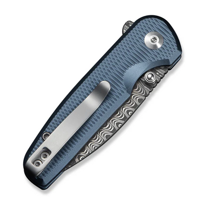 CIVIVI Knives™ Mini Shakan Button Lock C20052F-DS1 Blue Anodized Aluminum Damascus Steel Pocket Knife