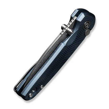 CIVIVI Knives™ Mini Shakan Button Lock C20052F-DS1 Blue Anodized Aluminum Damascus Steel Pocket Knife