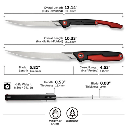 CIVIVI Knives™ Shawka Folding Fillet Liner Lock C22029B-1 Red & Black Anodized Aluminum 14C28N Stainless Steel Knife