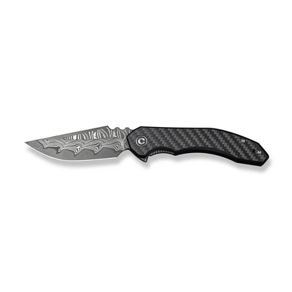 CIVIVI Knives™ Bluetick Liner Lock C23050-DS2 Twill Carbon Fiber and Black G10 Damascus Steel Pocket Knife