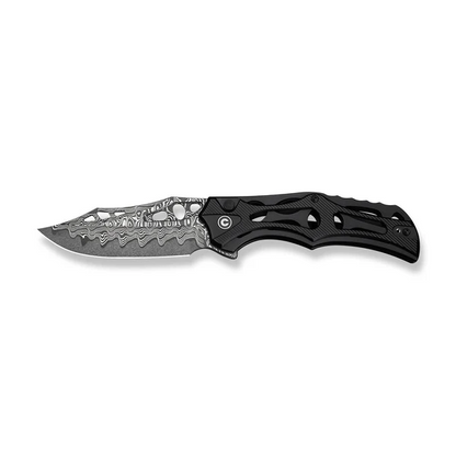 CIVIVI Knives™ Biophase Button Lock C23083-DS1 Black Aluminum Damascus Steel Pocket Knife