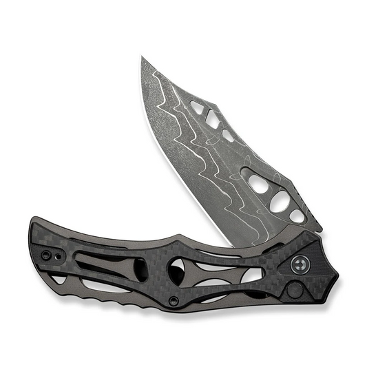 CIVIVI Knives™ Biophase Button Lock C23083C-DS1 Carbon Fiber, Black G10 and Gray Aluminum Damascus Steel Pocket Knife