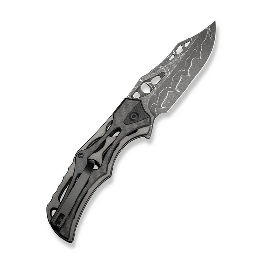 CIVIVI Knives™ Biophase Button Lock C23083C-DS1 Carbon Fiber, Black G10 and Gray Aluminum Damascus Steel Pocket Knife