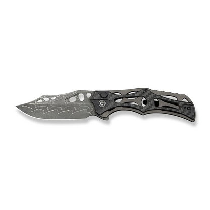 CIVIVI Knives™ Biophase Button Lock C23083C-DS1 Carbon Fiber, Black G10 and Gray Aluminum Damascus Steel Pocket Knife