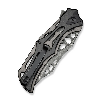 CIVIVI Knives™ Biophase Button Lock C23083C-DS1 Carbon Fiber, Black G10 and Gray Aluminum Damascus Steel Pocket Knife