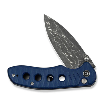 CIVIVI Knives™ Triptych Button Lock C23085B-DS1 Blue Canvas Micarta Damascus Steel Pocket Knife