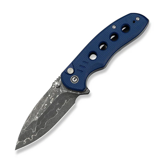 CIVIVI Knives™ Triptych Button Lock C23085B-DS1 Blue Canvas Micarta Damascus Steel Pocket Knife