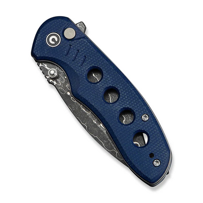 CIVIVI Knives™ Triptych Button Lock C23085B-DS1 Blue Canvas Micarta Damascus Steel Pocket Knife