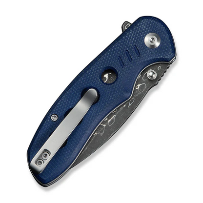 CIVIVI Knives™ Triptych Button Lock C23085B-DS1 Blue Canvas Micarta Damascus Steel Pocket Knife