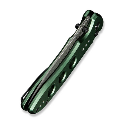 CIVIVI Knives™ Hyperpulse Button Lock C23087A-DS1 Green Aluminum Damascus Steel Pocket Knife