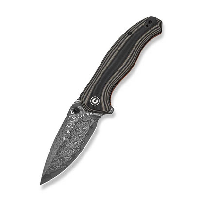 CIVIVI Knives™ Vyrent Liner Lock C25037B-DS1 Black, Tan & Orange G10 Damascus Steel Pocket Knife
