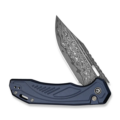 CIVIVI Knives™ Zelthara Button Lock C25076-DS1 Dark Blue Anodized Aluminum Damascus Steel Pocket Knife