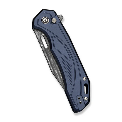 CIVIVI Knives™ Zelthara Button Lock C25076-DS1 Dark Blue Anodized Aluminum Damascus Steel Pocket Knife