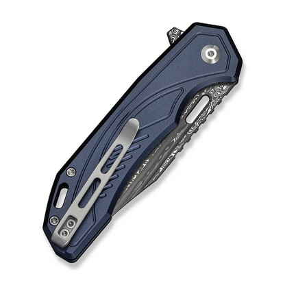 CIVIVI Knives™ Zelthara Button Lock C25076-DS1 Dark Blue Anodized Aluminum Damascus Steel Pocket Knife