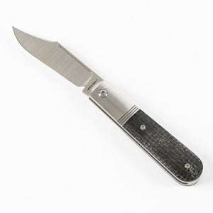 Jack Wolf Knives™ Big Bro Barlow BIGBR-02-BLK-BUR-MIC Black Burlap Micarta Sandvik 14C28N Stainless Steel Pocket Knife