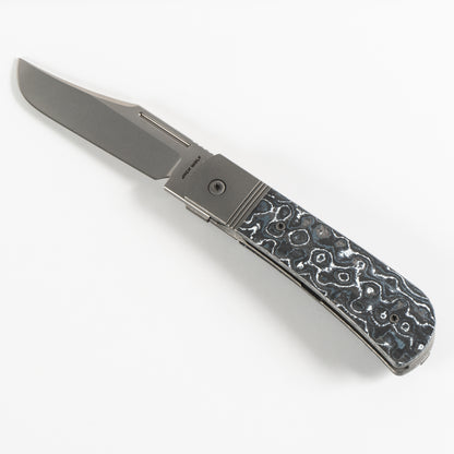 Jack Wolf Knives™ The Benny Frame Lock THEBE-01-FC-WHITE White Storm Fat Carbon S90V Stainless Steel Pocket Knife