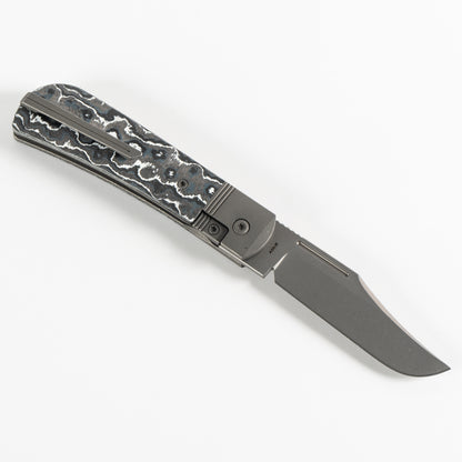 Jack Wolf Knives™ The Benny Frame Lock THEBE-01-FC-WHITE White Storm Fat Carbon S90V Stainless Steel Pocket Knife