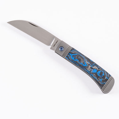 Jack Wolf Knives™ Venom Jack Trapper VENOM-02-MRBCF-BLU Blue Marble Fat Carbon Fiber S90V Stainless Steel Pocket Knife