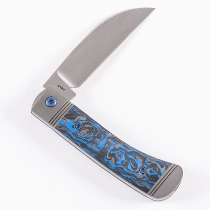 Jack Wolf Knives™ Venom Jack Trapper VENOM-02-MRBCF-BLU Blue Marble Fat Carbon Fiber S90V Stainless Steel Pocket Knife