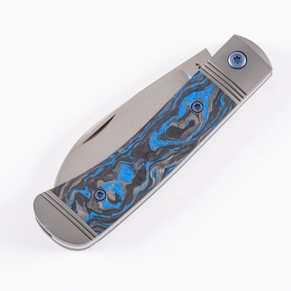 Jack Wolf Knives™ Venom Jack Trapper VENOM-02-MRBCF-BLU Blue Marble Fat Carbon Fiber S90V Stainless Steel Pocket Knife