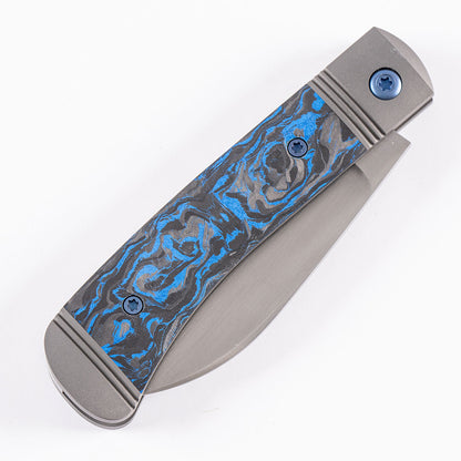 Jack Wolf Knives™ Venom Jack Trapper VENOM-02-MRBCF-BLU Blue Marble Fat Carbon Fiber S90V Stainless Steel Pocket Knife