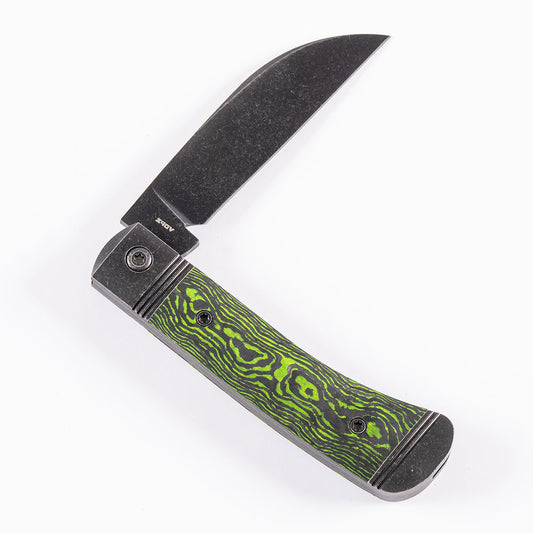 Jack Wolf Knives™ Venom Jack Trapper VENOM-02-CC-TOX-GRN Toxic Green CamoCarbon Fiber S90V Stainless Steel Pocket Knife