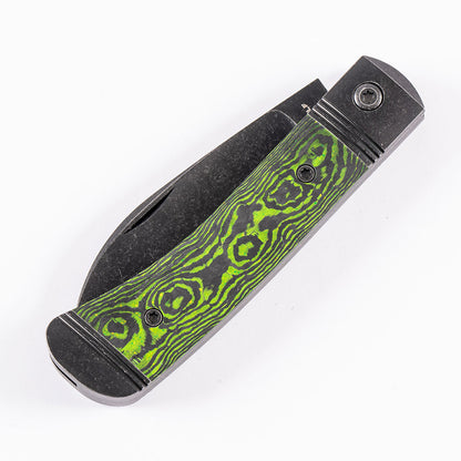 Jack Wolf Knives™ Venom Jack Trapper VENOM-02-CC-TOX-GRN Toxic Green CamoCarbon Fiber S90V Stainless Steel Pocket Knife