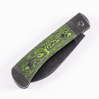 Jack Wolf Knives™ Venom Jack Trapper VENOM-02-CC-TOX-GRN Toxic Green CamoCarbon Fiber S90V Stainless Steel Pocket Knife