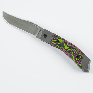 Jack Wolf Knives™ Bionic Jack Frame Lock BIONI-01-CC-WAT-SUG Watermelon Sugar CamoCarbon Fiber S90V Stainless Steel Pocket Knife