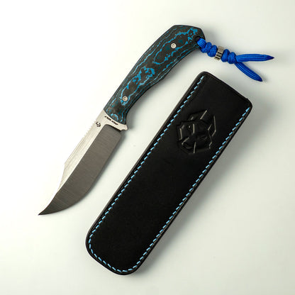 Jack Wolf Knives™ Bordertown Bowie Fixed Blade BORDE-01-FC-ARCTIC Arctic Storm Fat Carbon S90V Stainless Steel Knife