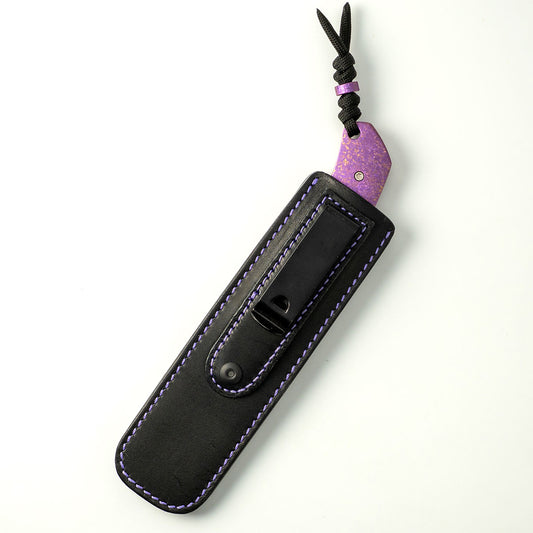 Jack Wolf Knives™ Bordertown Bowie Fixed Blade BORDE-01-TI-CRYS-PUR Crystalized Purple Anodized Titanium S90V Stainless Steel Knife