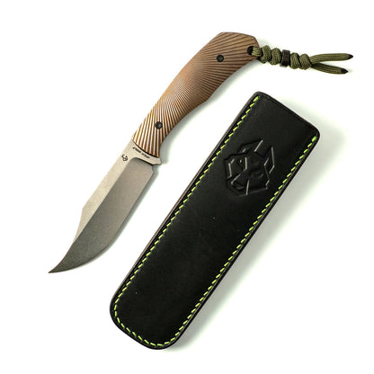 Jack Wolf Knives™ Bordertown Bowie Fixed Blade BORDE-01-TI-STAR Bronze Anodized Titanium S90V Stainless Steel Knife