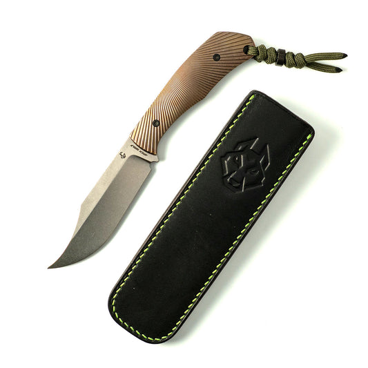 Jack Wolf Knives™ Bordertown Bowie Fixed Blade BORDE-01-TI-STAR Bronze Anodized Titanium S90V Stainless Steel Knife