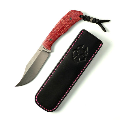 Jack Wolf Knives™ Bordertown Bowie Fixed Blade BORDE-01-VIB-JUT-BDX Vibe Bordeaux Jute Micarta S90V Stainless Steel Knife