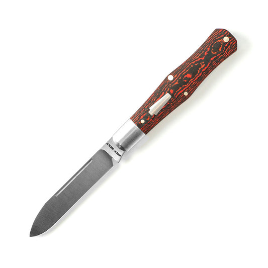 Jack Wolf Knives™ Gateway Coffin COFFI-01-FC-LAVA Lava Flow Fat Carbon Sandvik 14C28N Stainless Steel Pocket Knife