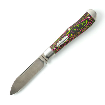 Jack Wolf Knives™ Eureka EUREK-01-CC-WAT-SUG Watermelon Sugar CamoCarbon Sandvik 14C28N Stainless Steel Pocket Knife
