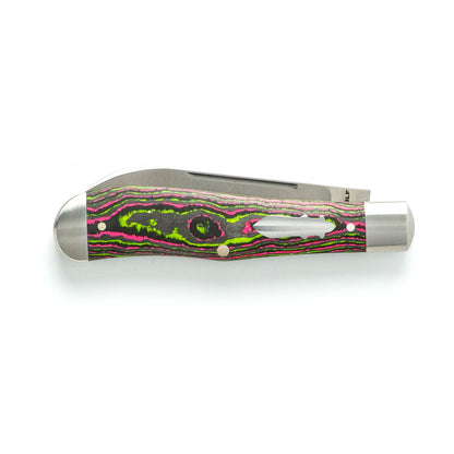 Jack Wolf Knives™ Eureka EUREK-01-CC-WAT-SUG Watermelon Sugar CamoCarbon Sandvik 14C28N Stainless Steel Pocket Knife