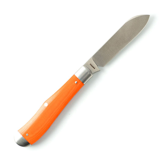 Jack Wolf Knives™ Eureka EUREK-01-VIB-LIN-BEN Vibe Bengal Orange Linen Micarta Sandvik 14C28N Stainless Steel Pocket Knife