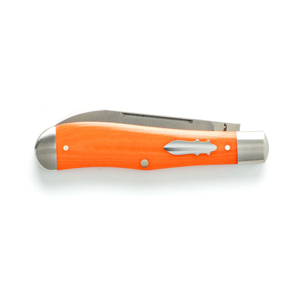 Jack Wolf Knives™ Eureka EUREK-01-VIB-LIN-BEN Vibe Bengal Orange Linen Micarta Sandvik 14C28N Stainless Steel Pocket Knife